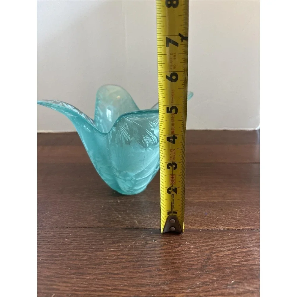 Vintage Art Glass Turquoise Etched/Frosted Tulip‎ Candle Holder